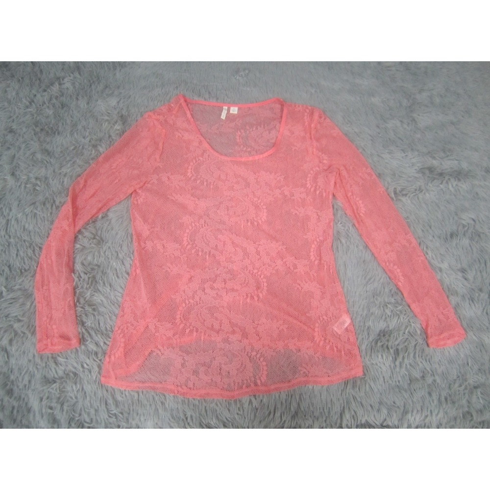 CATO Top Womens Small Pink Long Sleeve‎ Scoop Neck Floral Sheer Casual